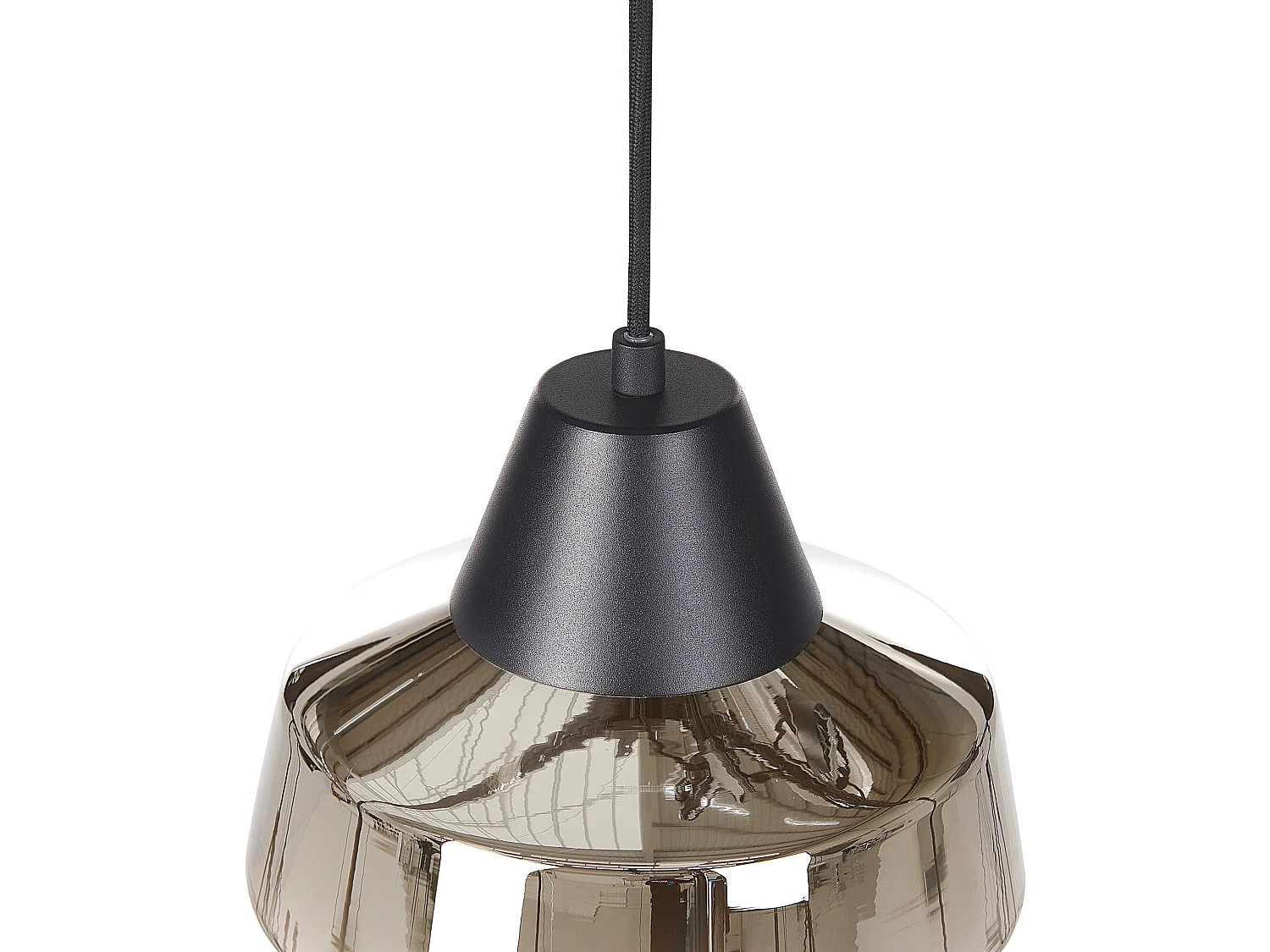 Hängelampe aus Rauchglas und Eisen schwarz / gold modern Talparo