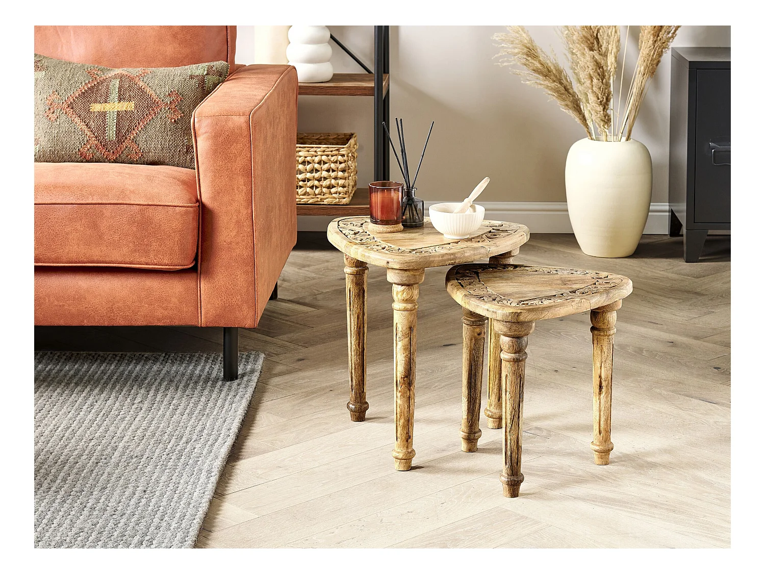 Lot de 2 tables d'appoint SAORA Bois de manguier Marron clair