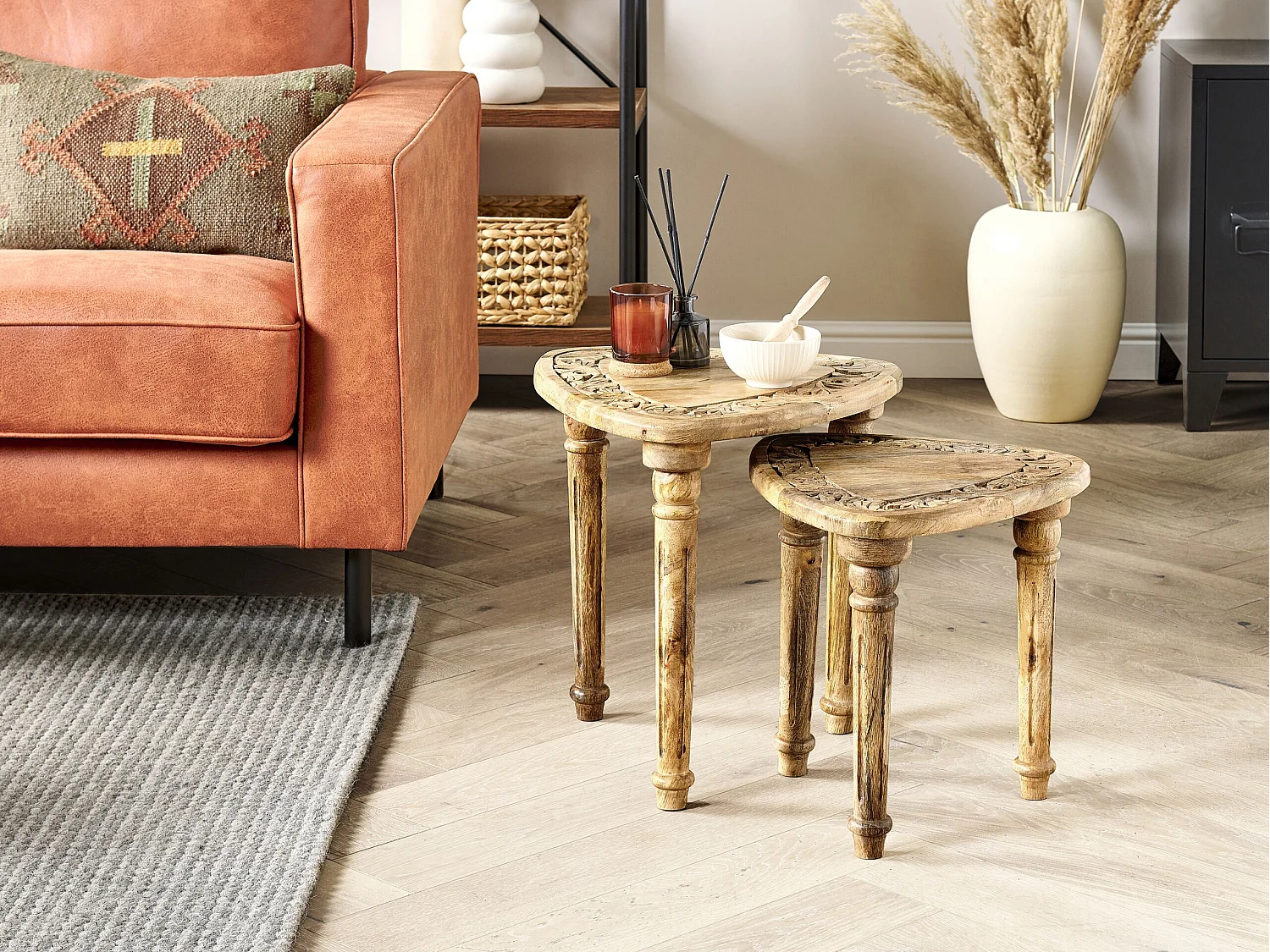 Beistelltisch 2er Set SAORA Mango Holz Hellbraun