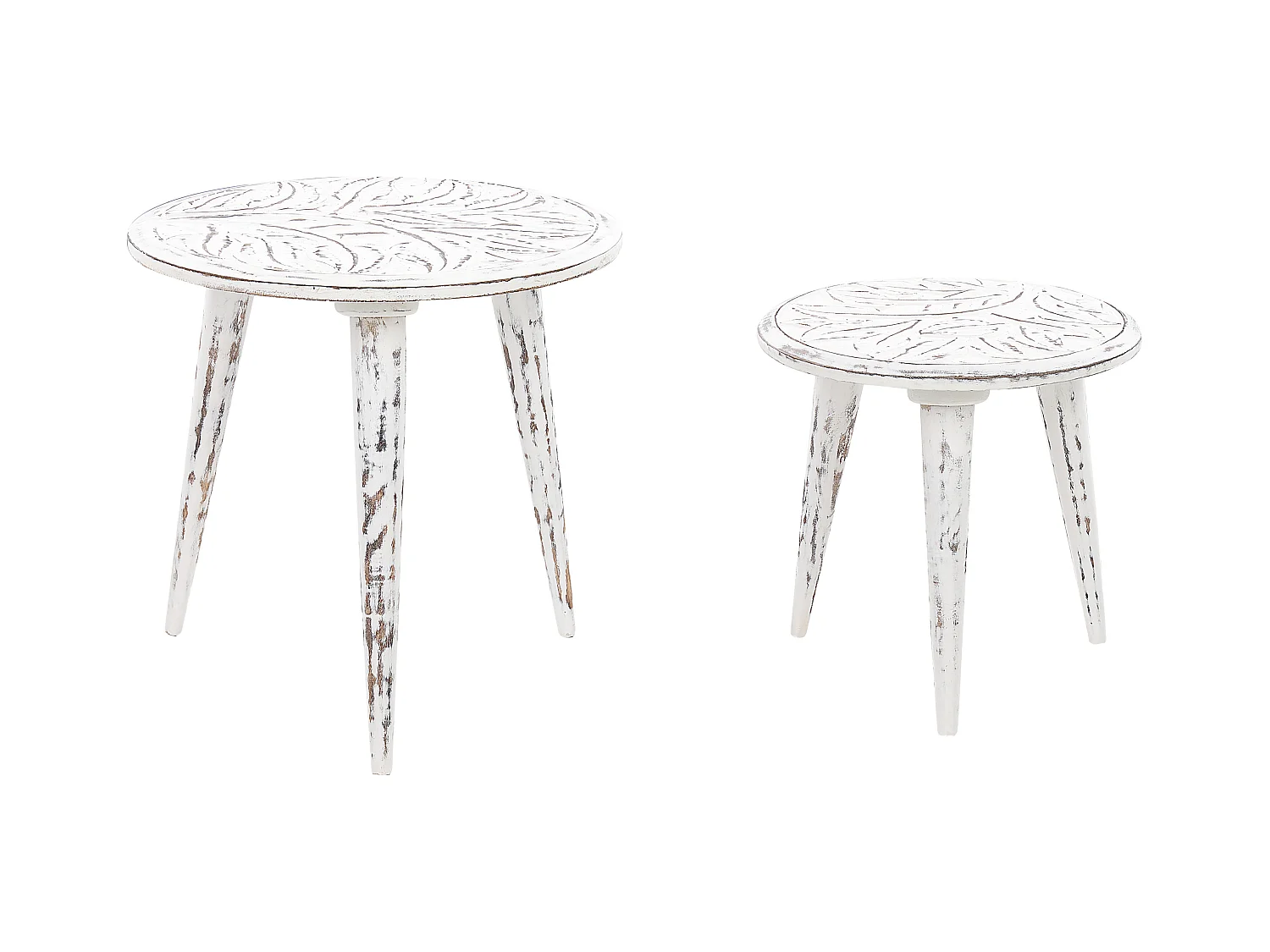 Lot de 2 tables d'appoint CHANDRA Bois de manguier Blanc