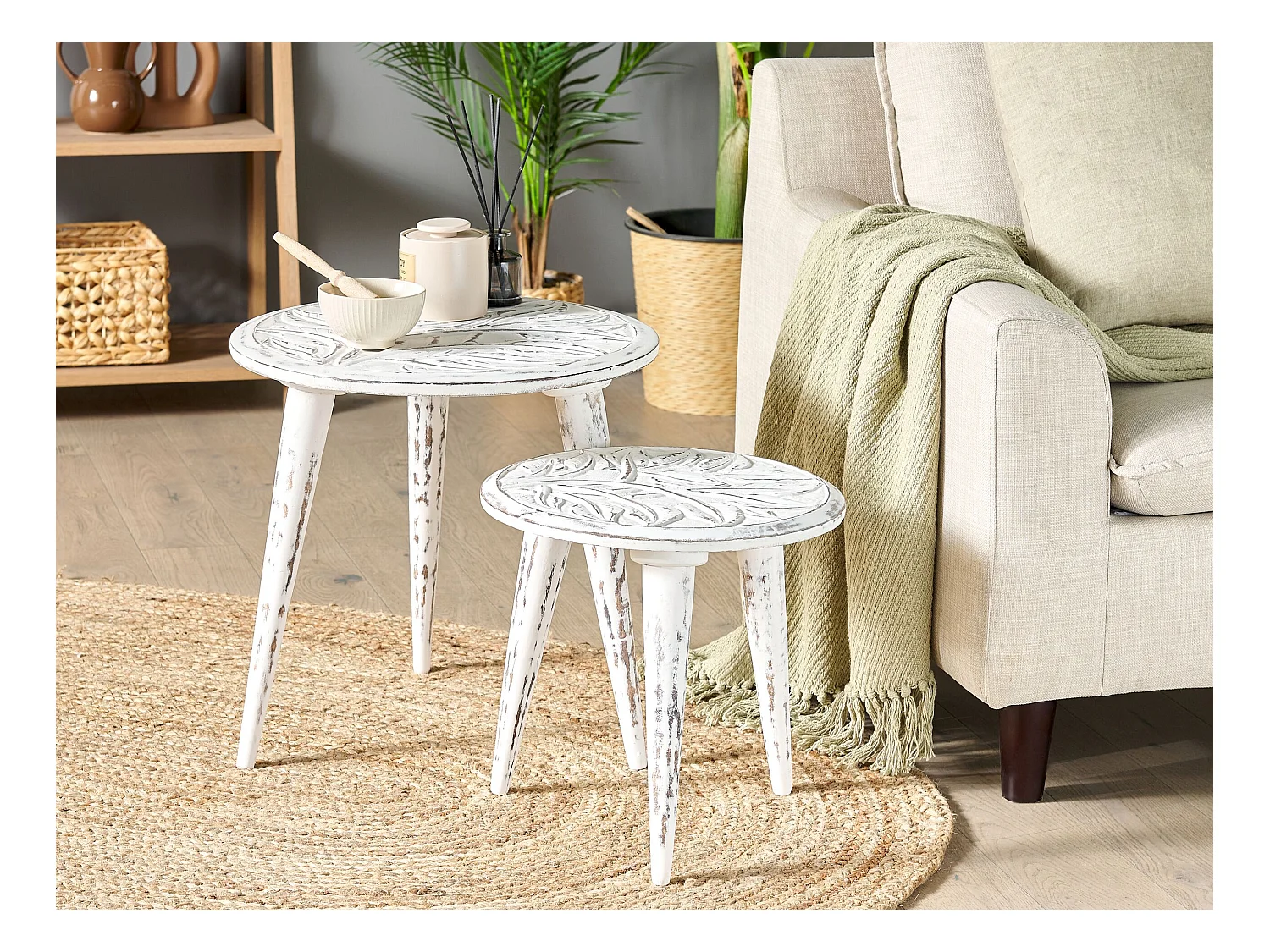 Lot de 2 tables d'appoint CHANDRA Bois de manguier Blanc