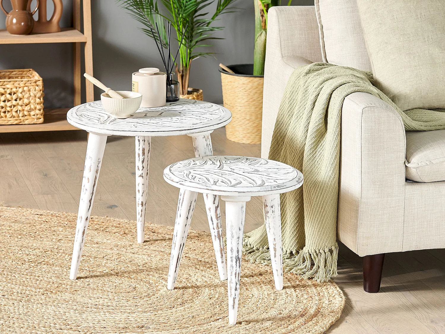 Beistelltisch 2er Set CHANDRA Mango Holz Weiss
