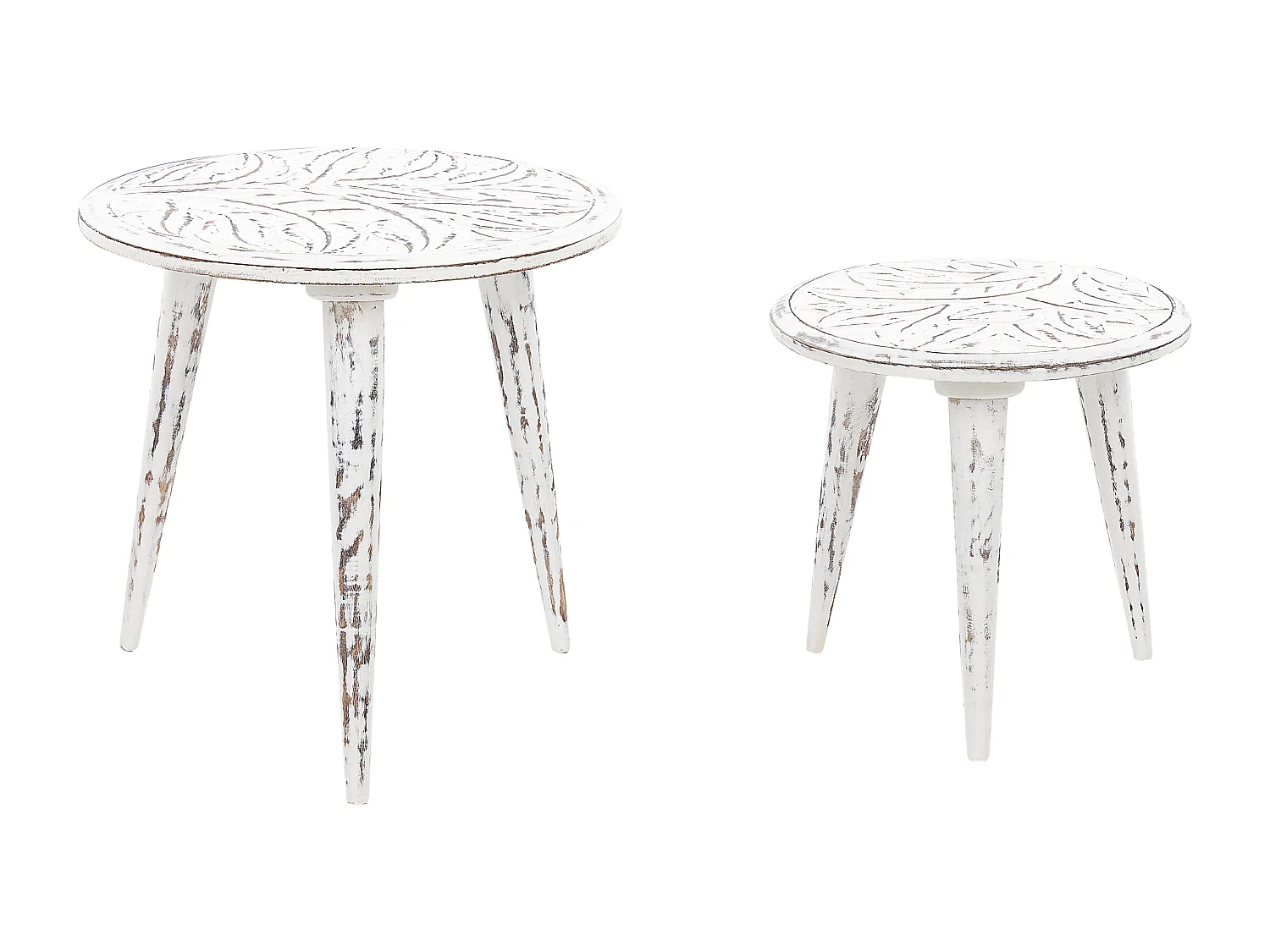 Lot de 2 tables d'appoint CHANDRA Bois de manguier Blanc