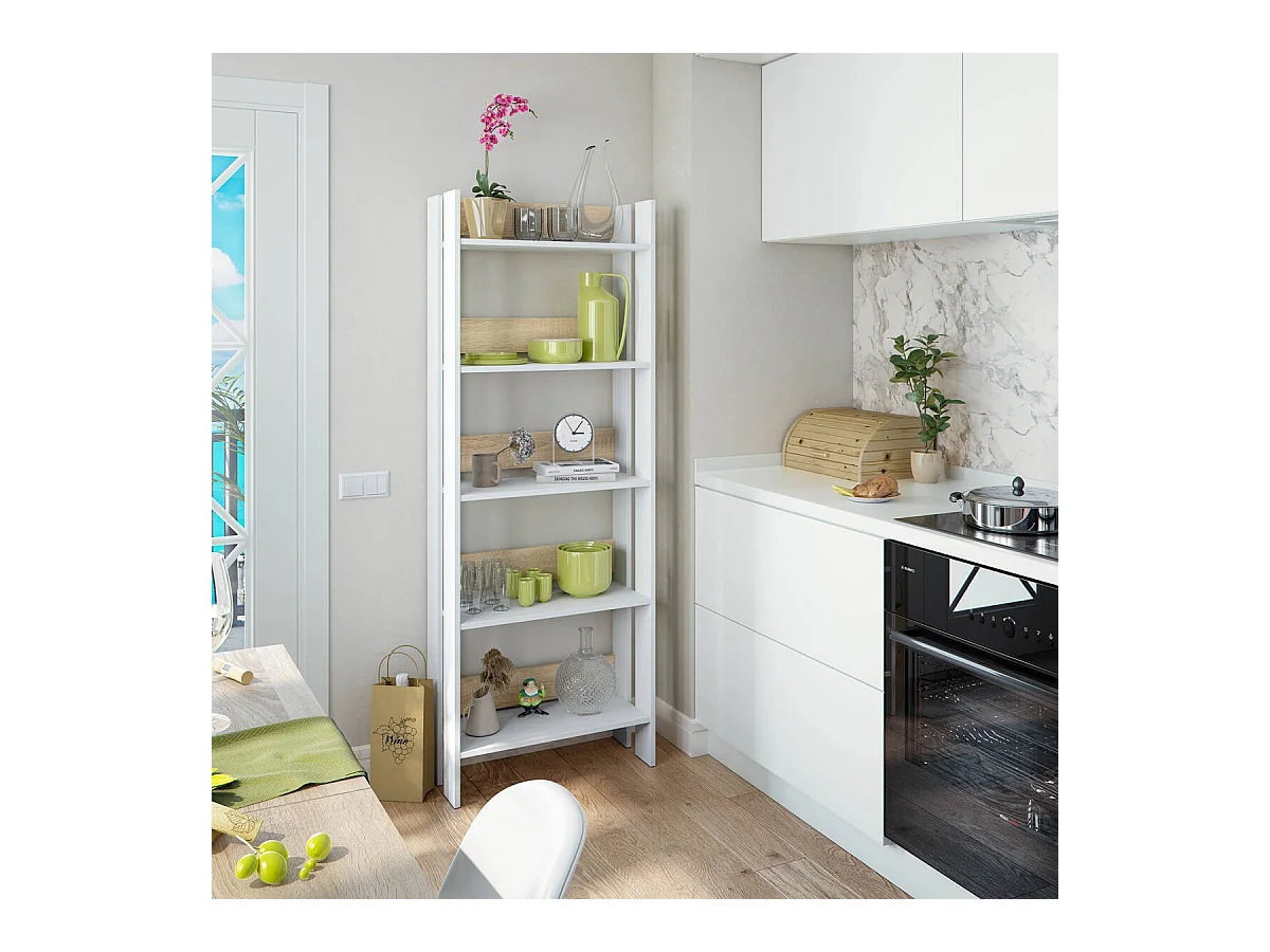 Estante Escritório Sala Carvalho Canadense e Branco 170x57x27 cm