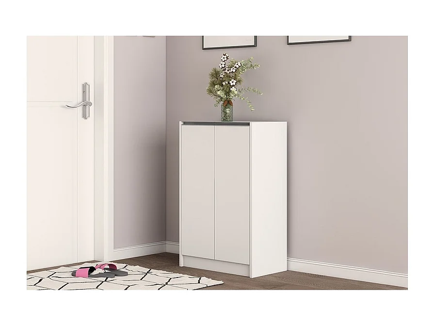 Meuble à chaussures PARRA – 2 portes battantes – Blanc mat