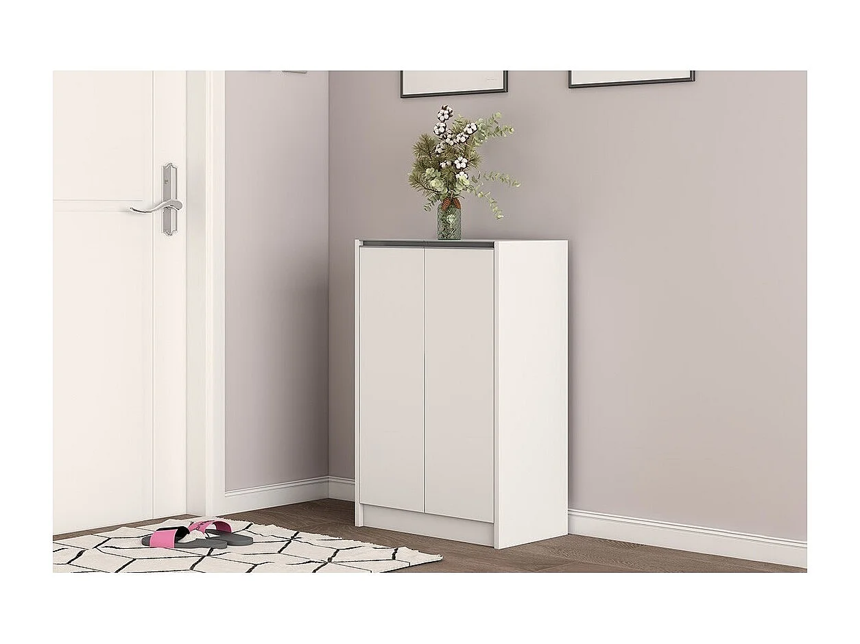 Meuble à chaussures PARRA – 2 portes battantes – Blanc mat