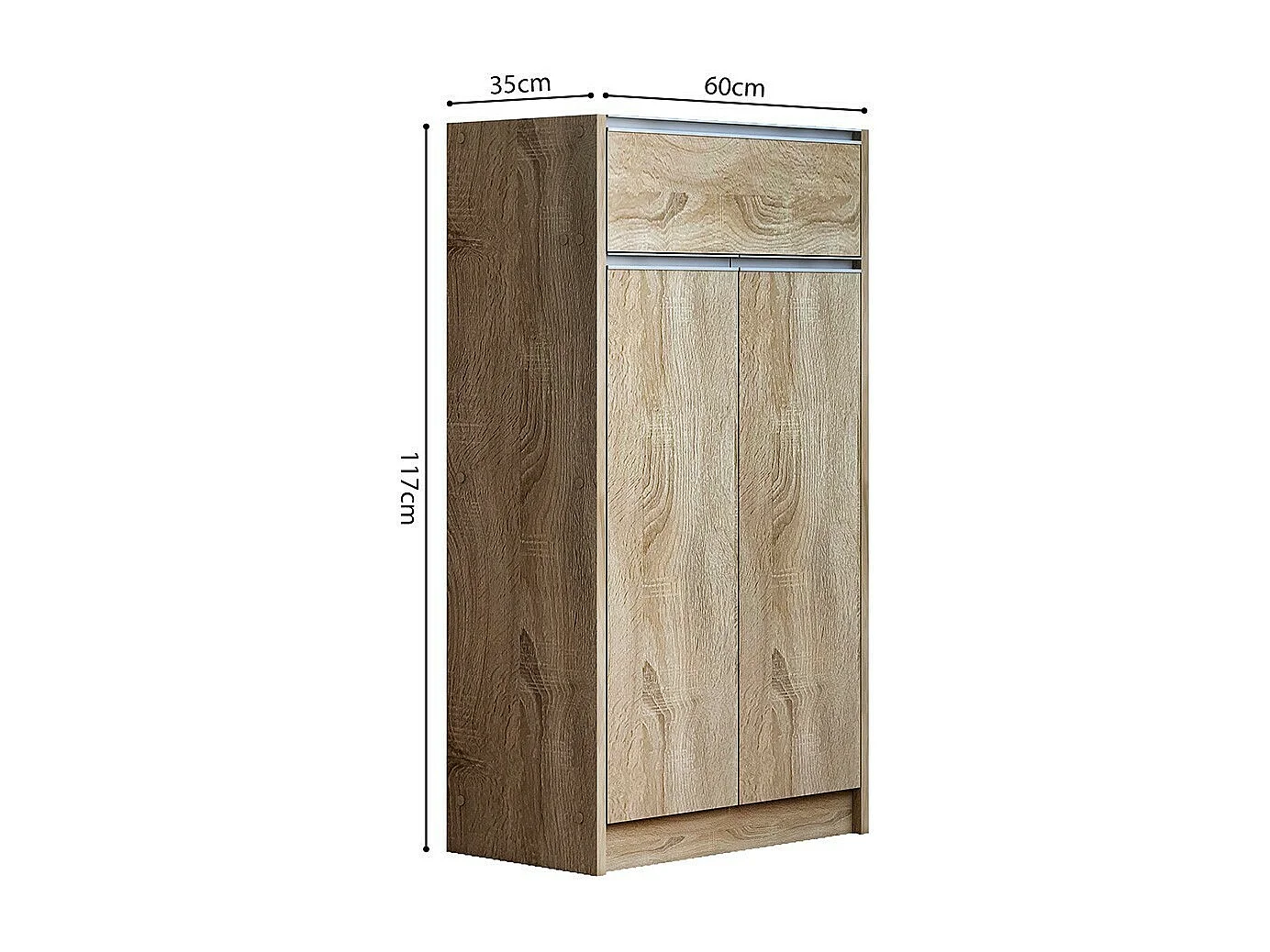 Meuble à chaussures PARRA, 2 portes et 1 tiroir coloris chêne sonoma