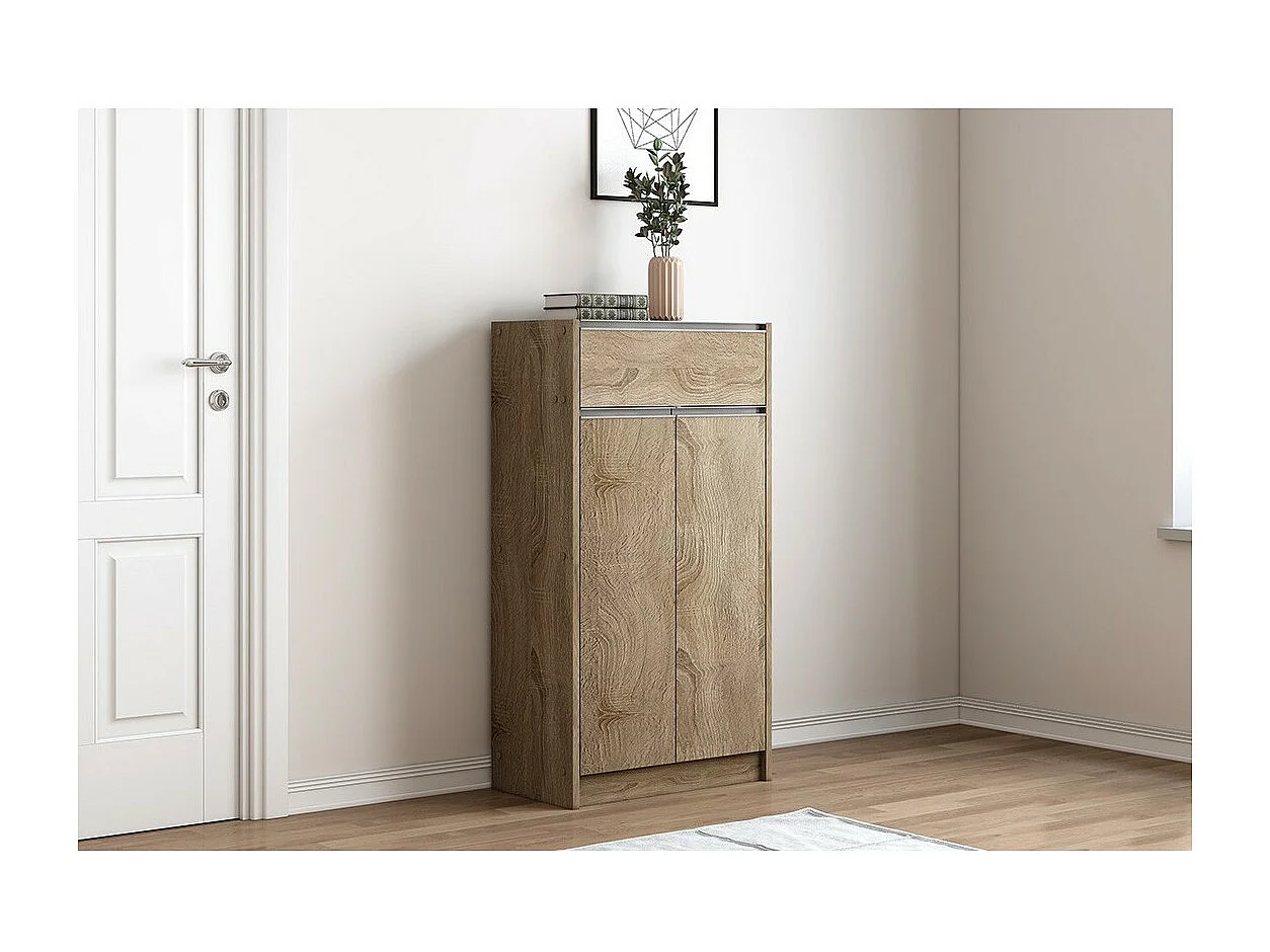 Meuble à chaussures PARRA, 2 portes et 1 tiroir coloris chêne sonoma