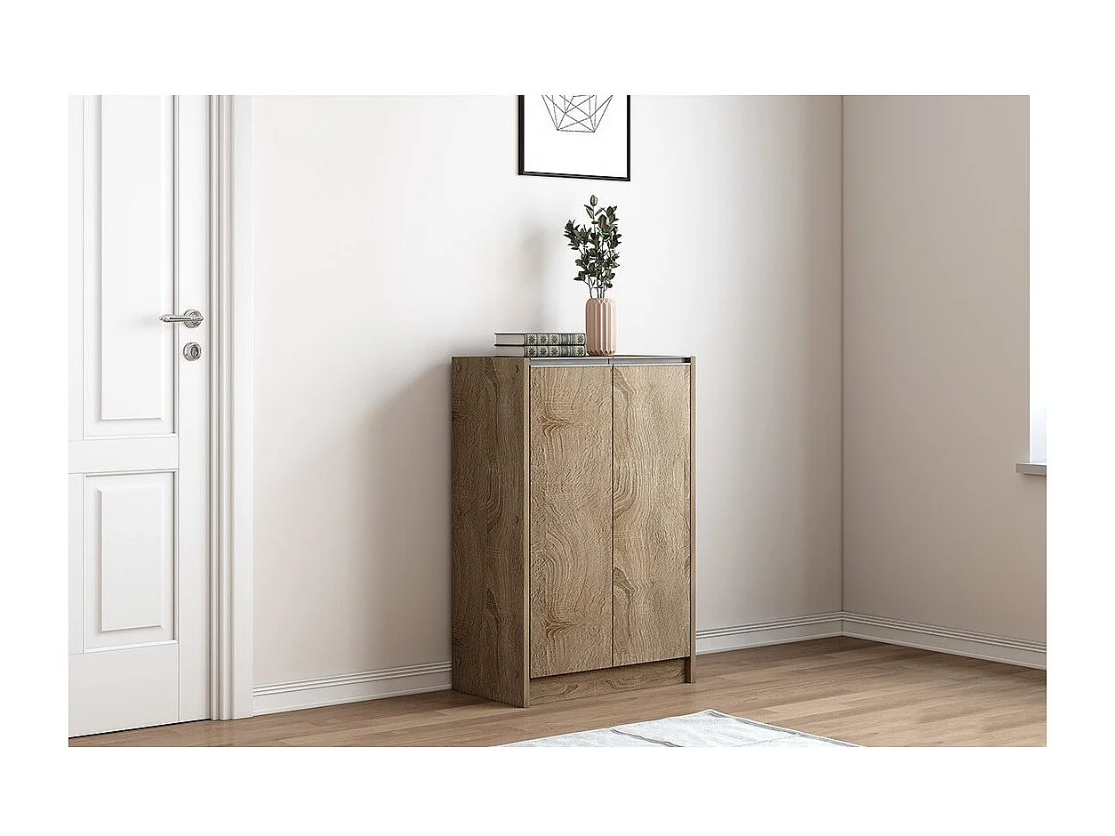 Meuble à chaussures PARRA – 2 portes battantes – Chêne clair Sonoma