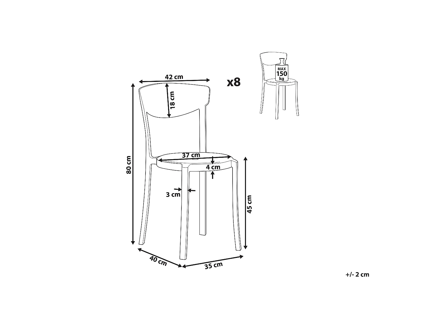 Conjunto de 8 sillas de comedor VIESTE Negro