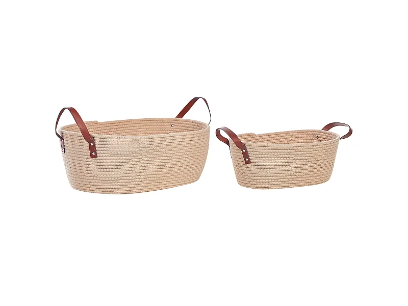 Aufbewahrungskorb 2er Set Baumwolle beige handgemacht mit Griffen Gissar