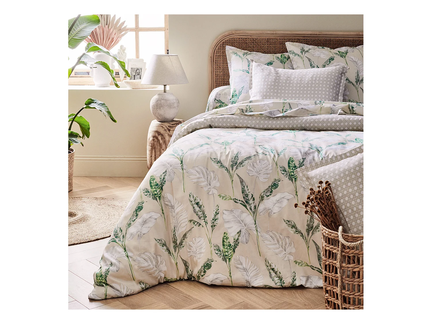 Drap housse imprimé 120x200 cm satin de coton VOYAGE Lin Bonnet 30 cm