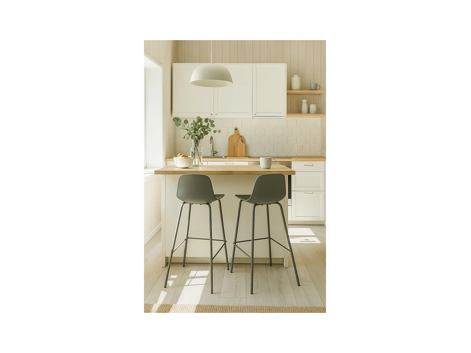 Hel - Lot de 2 chaises de bar en plastique et métal H67,5cm - Vert kaki