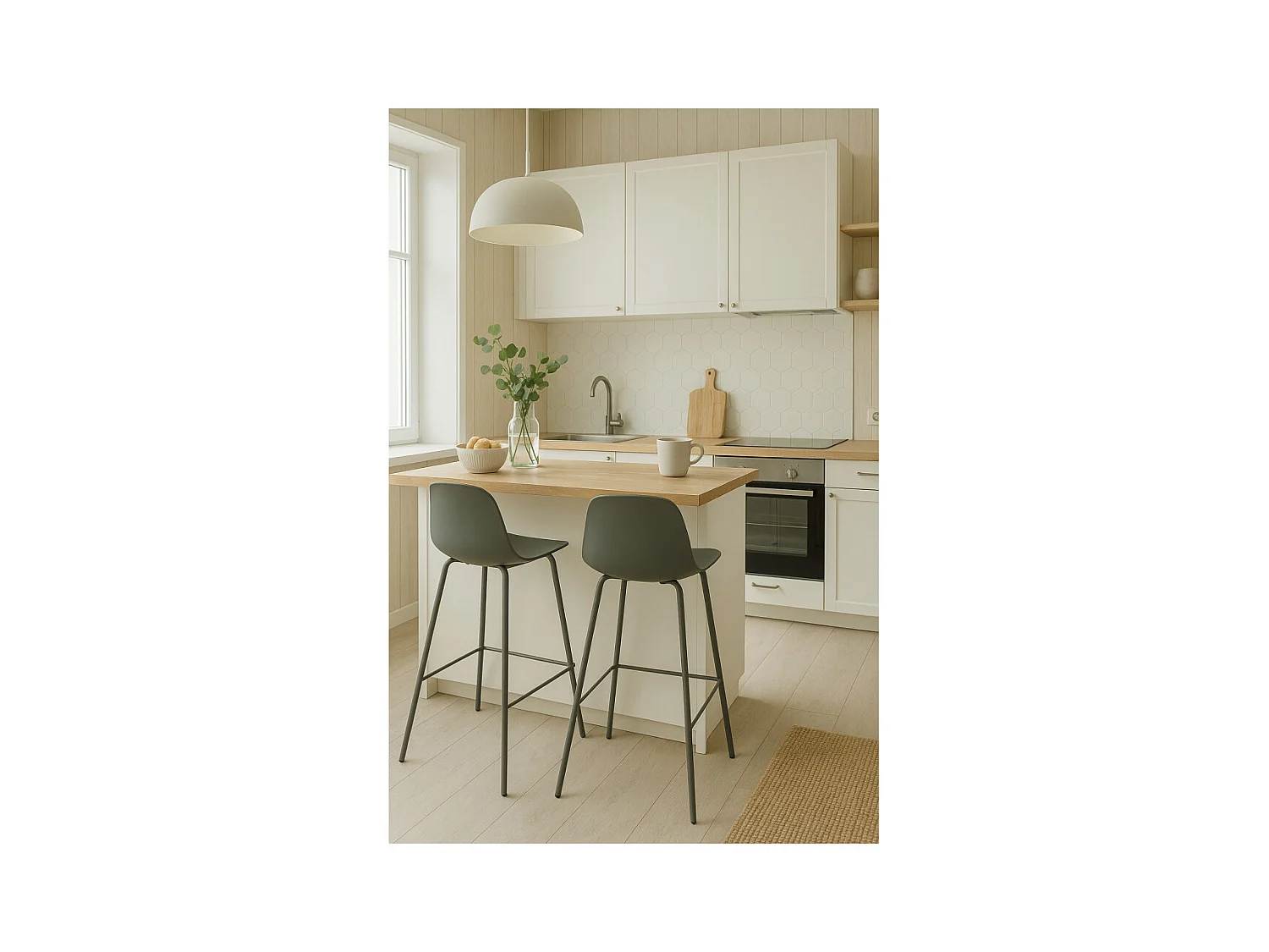 Hel - Lot de 2 chaises de bar en plastique et métal H67,5cm - Vert kaki