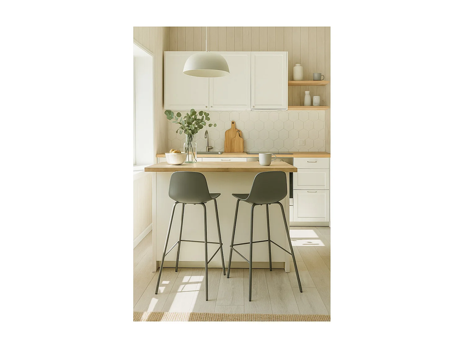 Hel - Lot de 2 chaises de bar en plastique et métal H67,5cm - Vert kaki