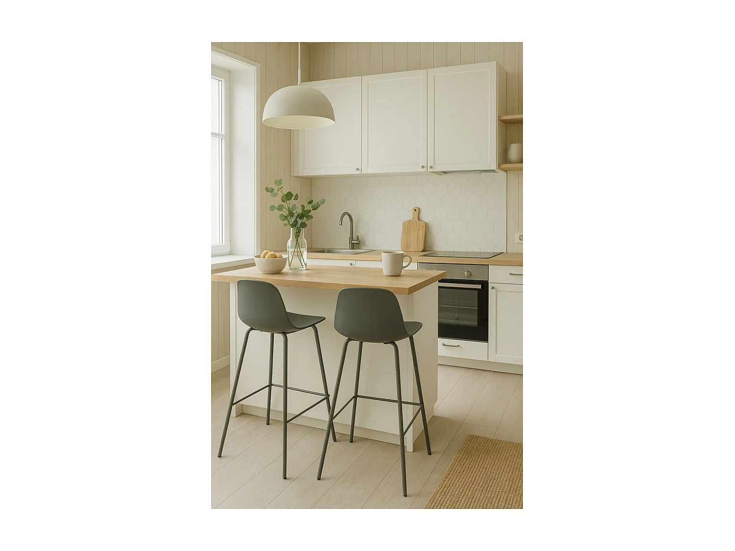 Hel - Lot de 2 chaises de bar en plastique et métal H67,5cm - Vert kaki