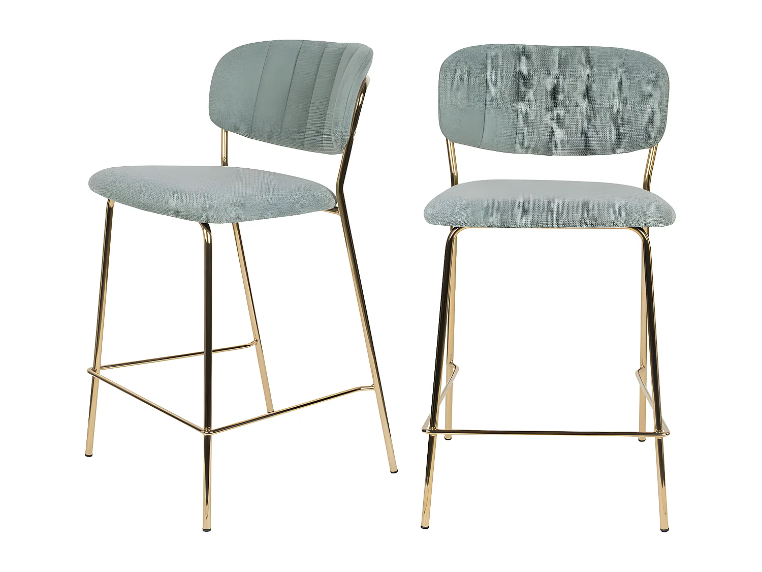 Jolien - Lot de 2 tabourets de bar en tissu avec pieds dorés H65cm - Vert de gris
