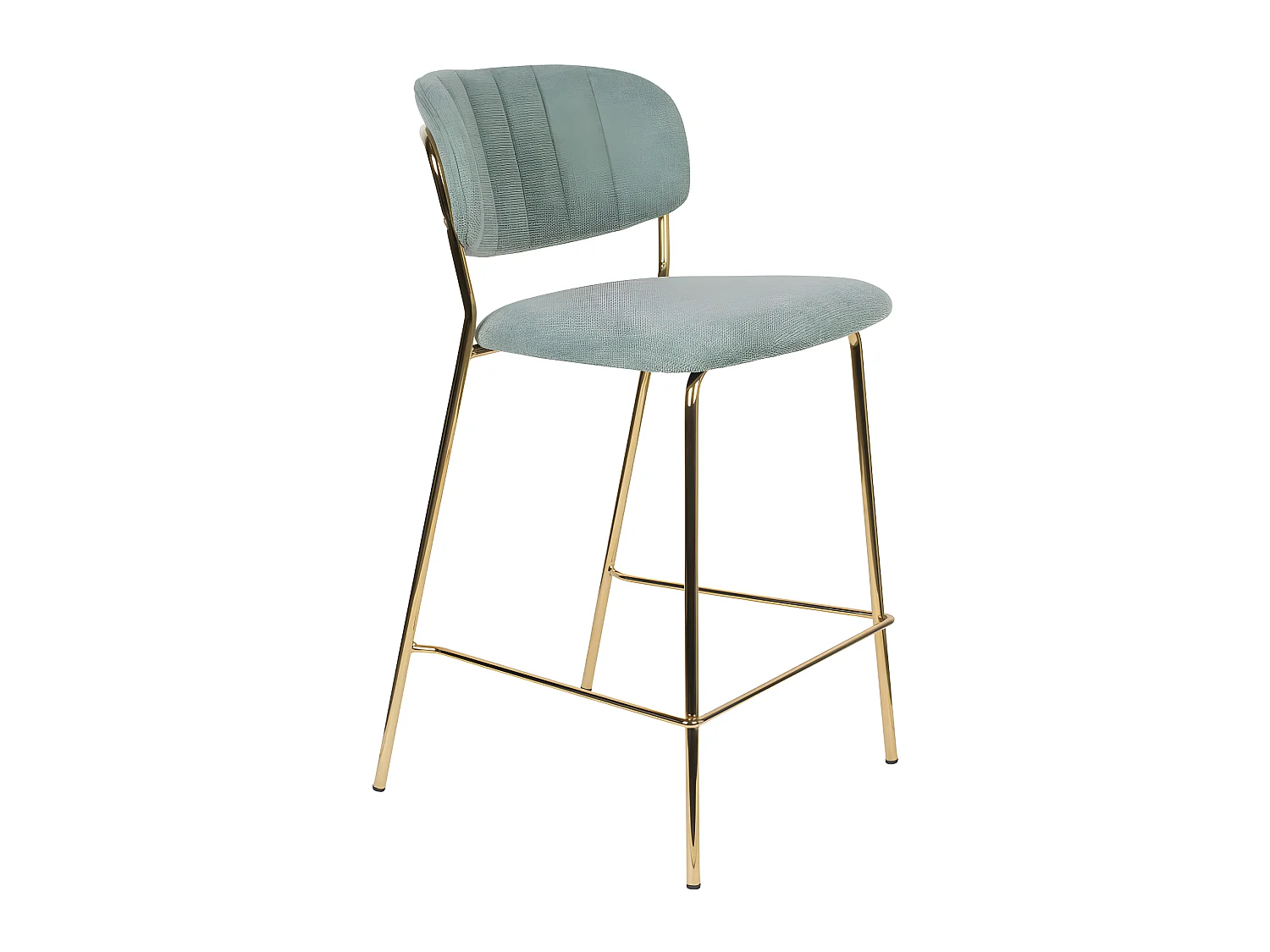 Jolien - Lot de 2 tabourets de bar en tissu avec pieds dorés H65cm - Vert de gris