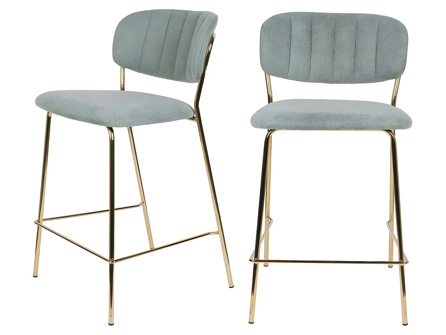 Jolien - Lot de 2 tabourets de bar en tissu avec pieds dorés H65cm - Vert de gris