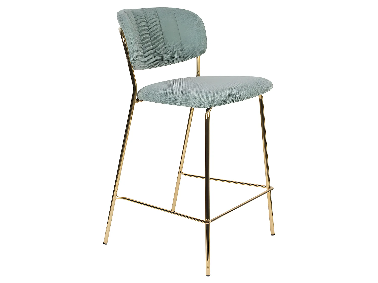 Jolien - Lot de 2 tabourets de bar en tissu avec pieds dorés H65cm - Vert de gris