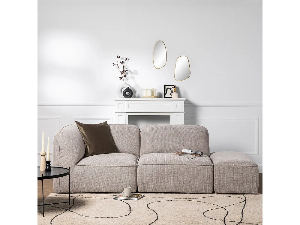 Noor - Pouf pour canapé modulable en tissu - Naturel chiné