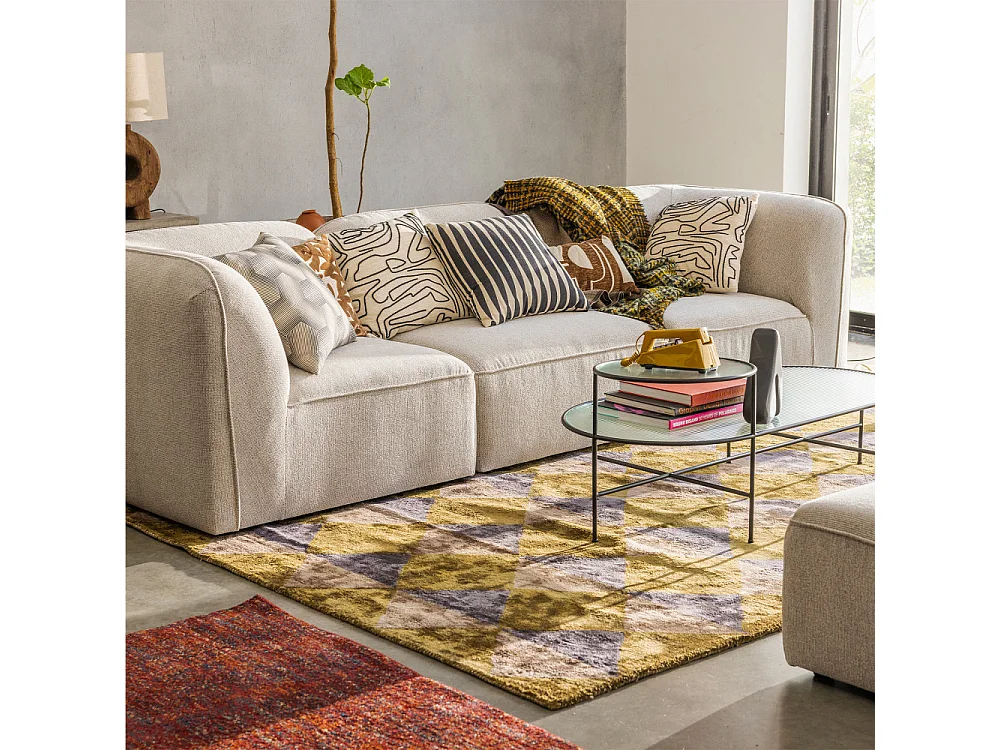 Noor - Angle réversible pour canapé modulable en tissu - Naturel chiné