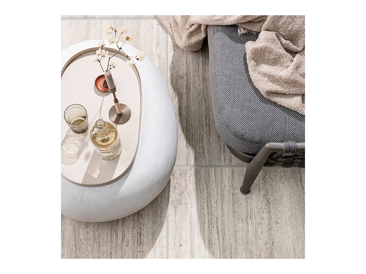 PEBBLE - Table basse en fibre de terre cuite au style béton blanc