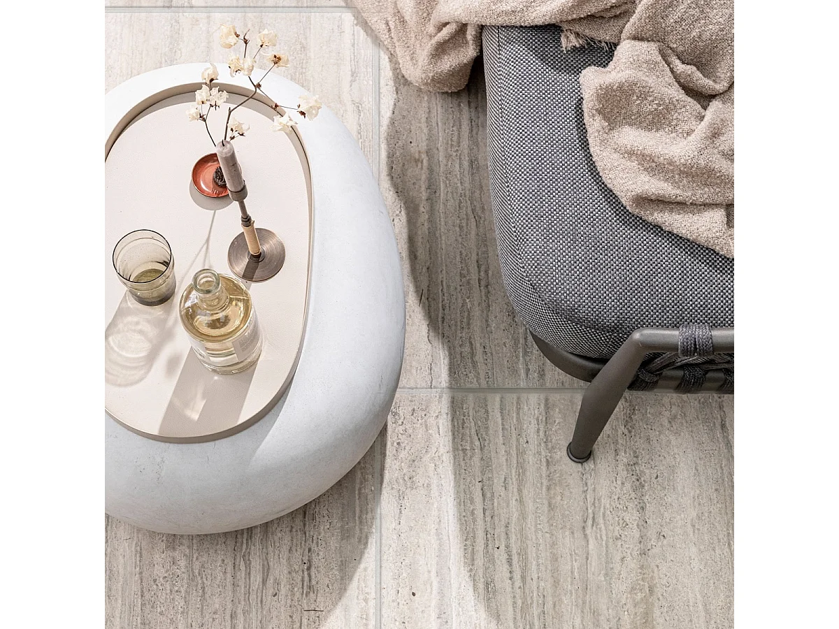 PEBBLE - Table basse en fibre de terre cuite au style béton blanc