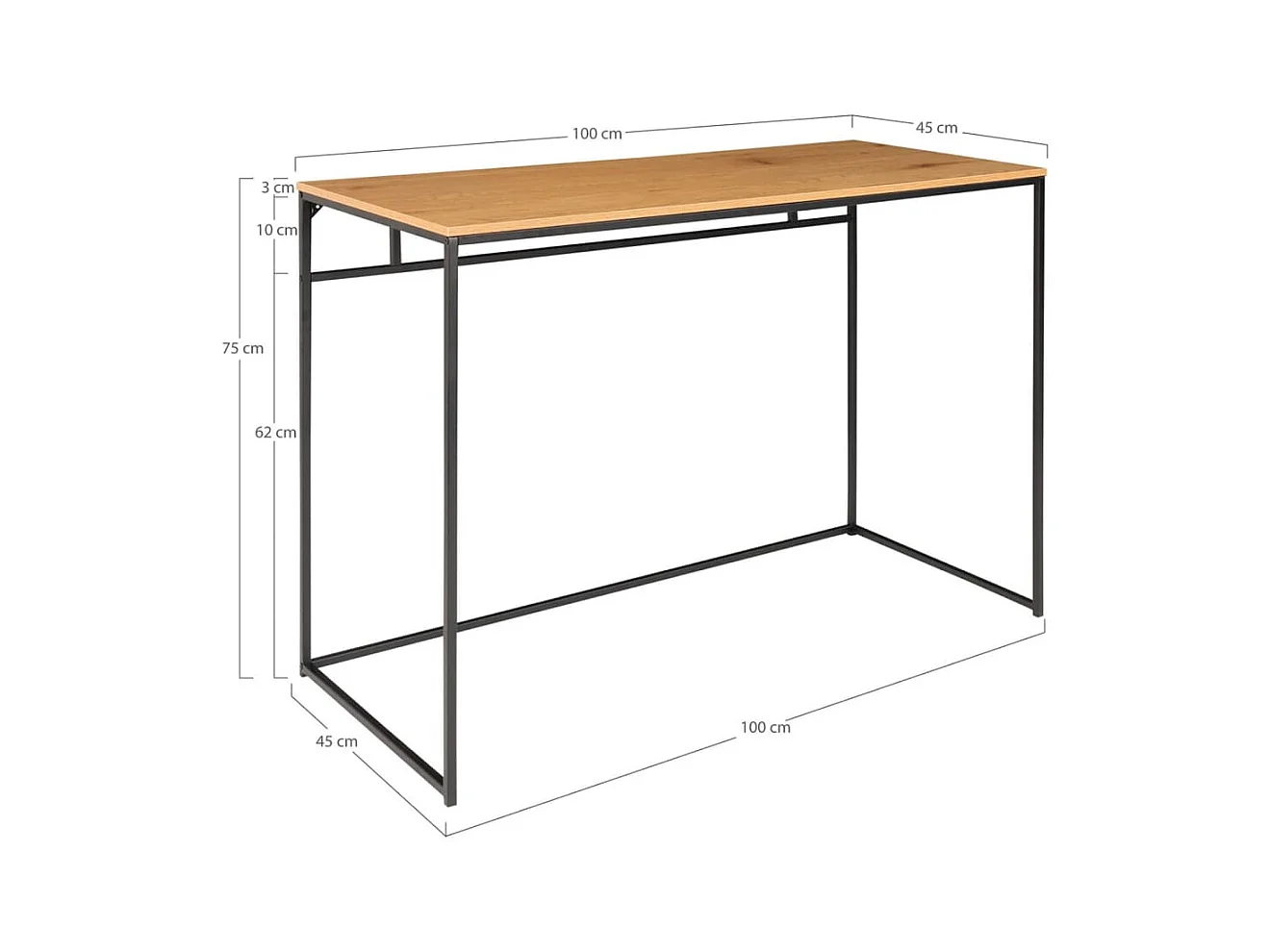 Escritorio Vita negro, decoración roble.