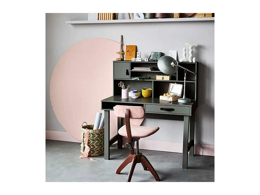 Stage - Bureau avec multiples rangements en bois - Vert kaki