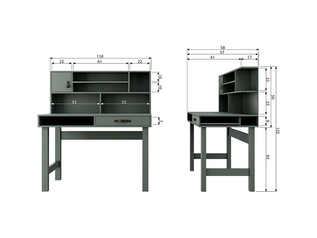 Stage - Bureau avec multiples rangements en bois - Vert kaki