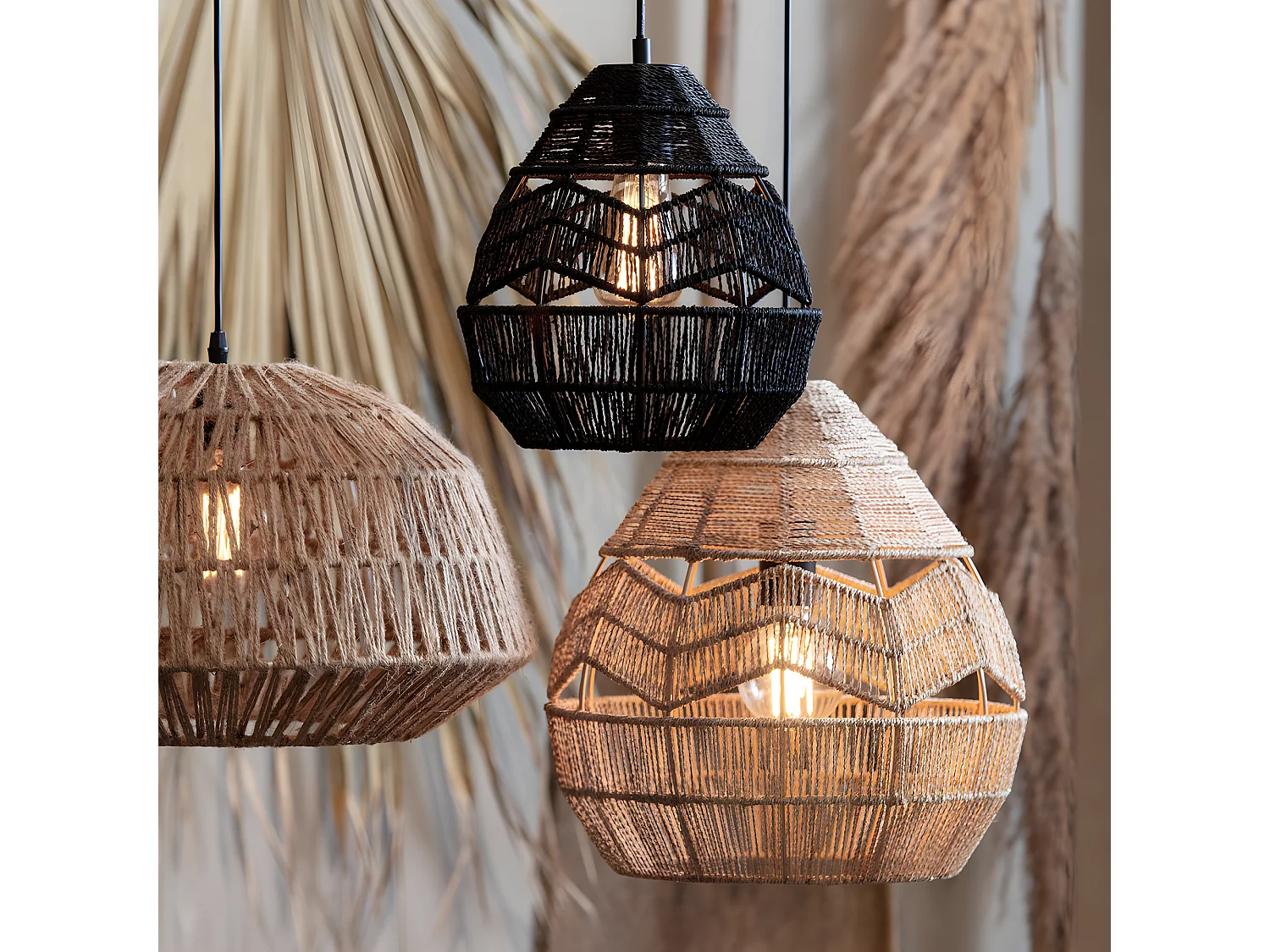 Adelaide - Suspension en corde ø25cm - Noir