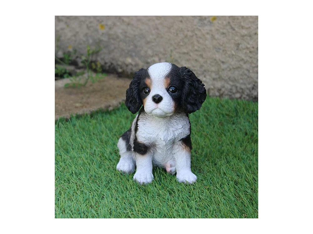 Chiot king charles assis en résine 15 cm