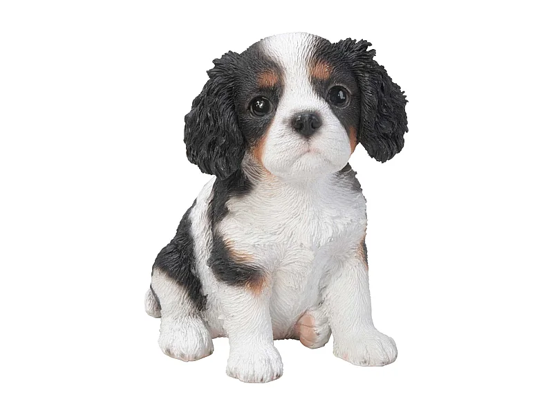 Chiot king charles assis en résine 15 cm