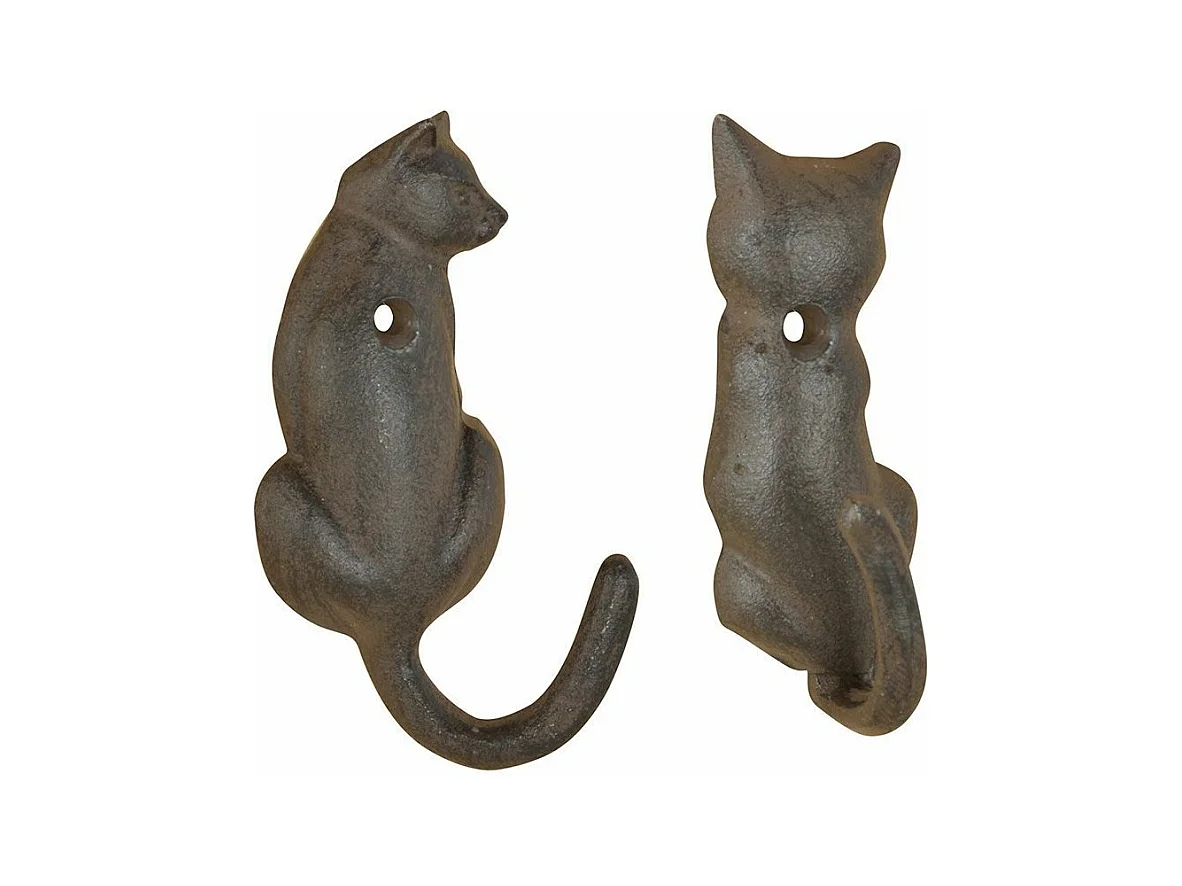 Patère queue d'animal en fonte (Lot de 2) Chat
