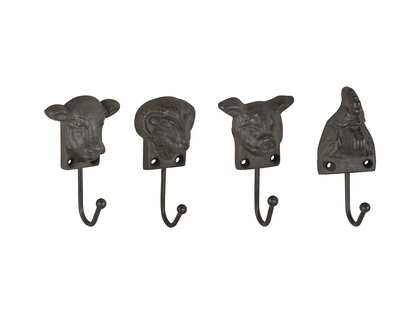 Patère animaux de la ferme en fonte (Lot de 4)