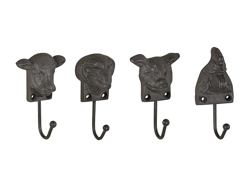 Patère animaux de la ferme en fonte (Lot de 4)