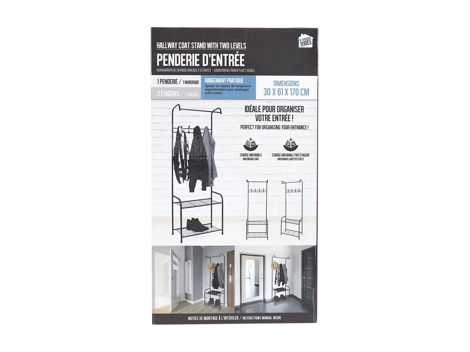 Meuble d'Entrée Vestiaire "2 Niveaux" 170cm Noir