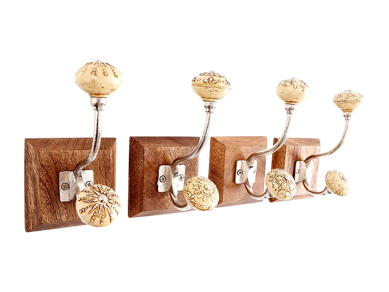 Haken aus Holz und Keramik mit 2 Stützen (4-stück)