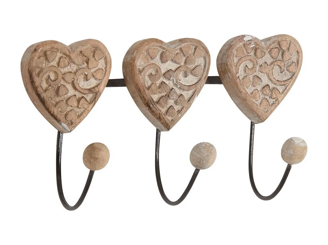 Patère coeur en manguier 3 doubles crochets
