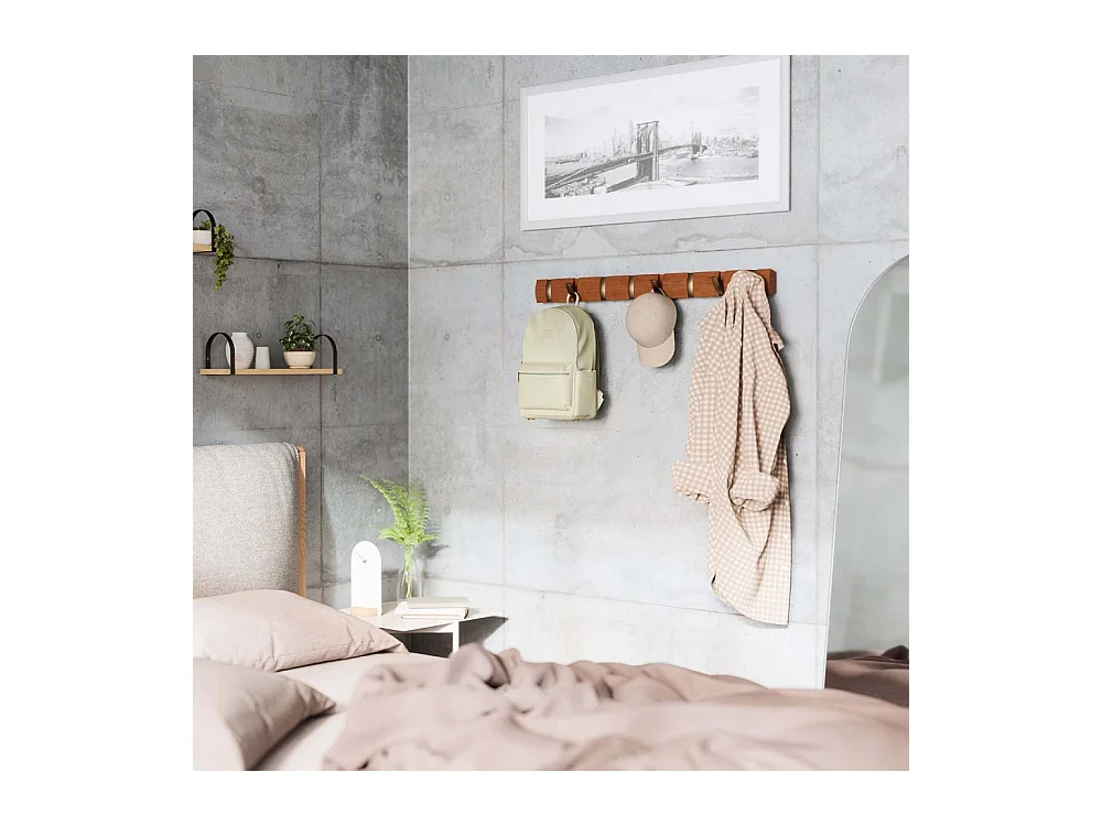 Porte manteaux Flip 8 crochets Noyer clair et doré