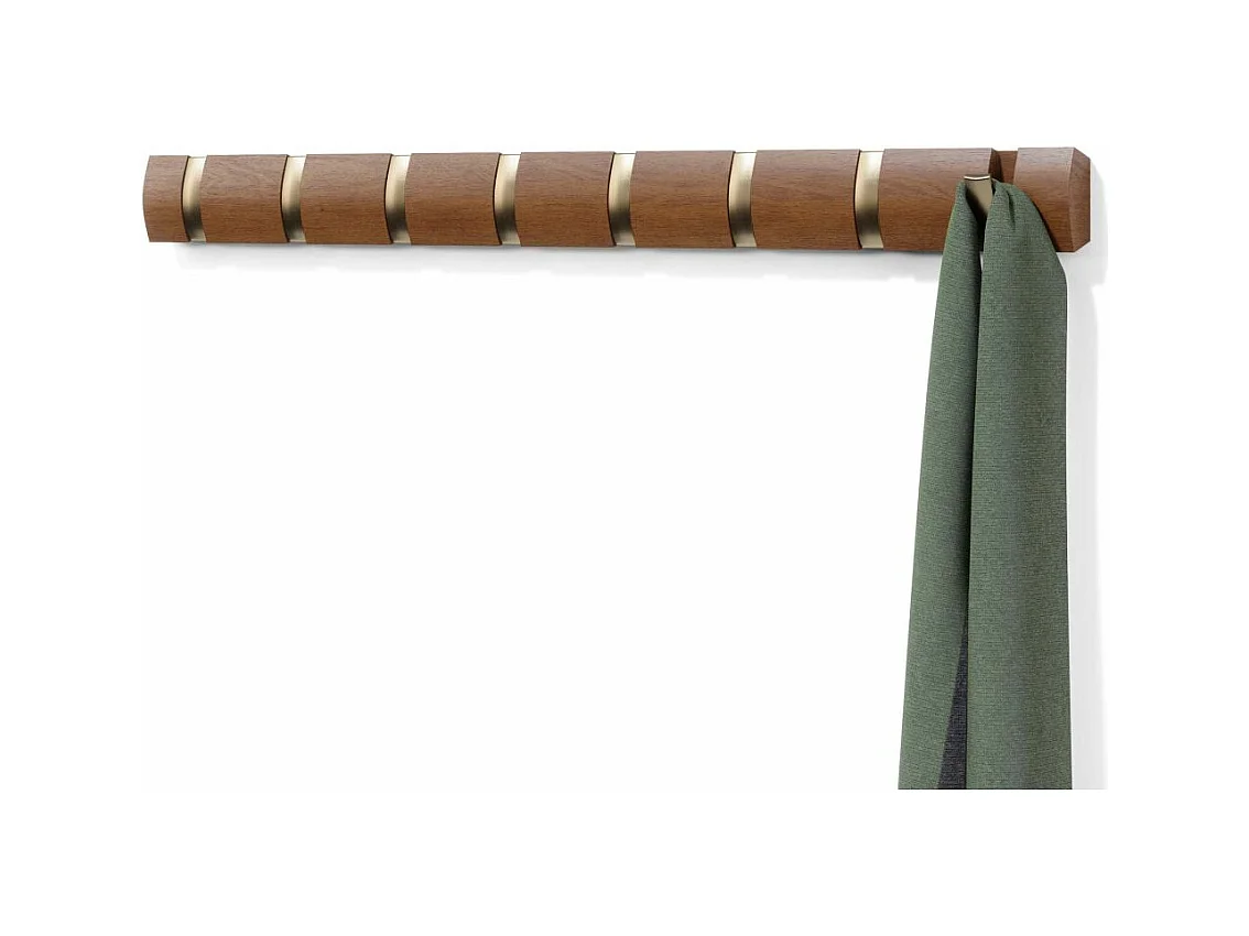 Porte manteaux Flip 8 crochets Noyer clair et doré