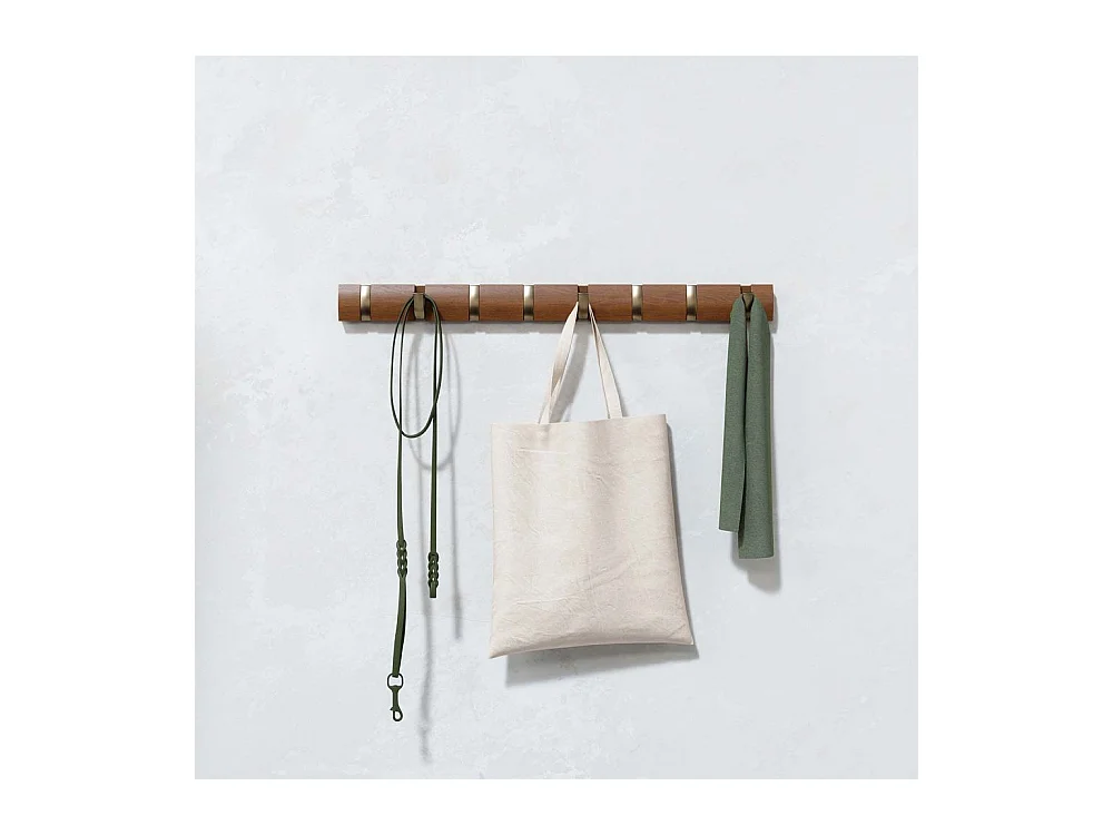 Porte manteaux Flip 8 crochets Noyer clair et doré