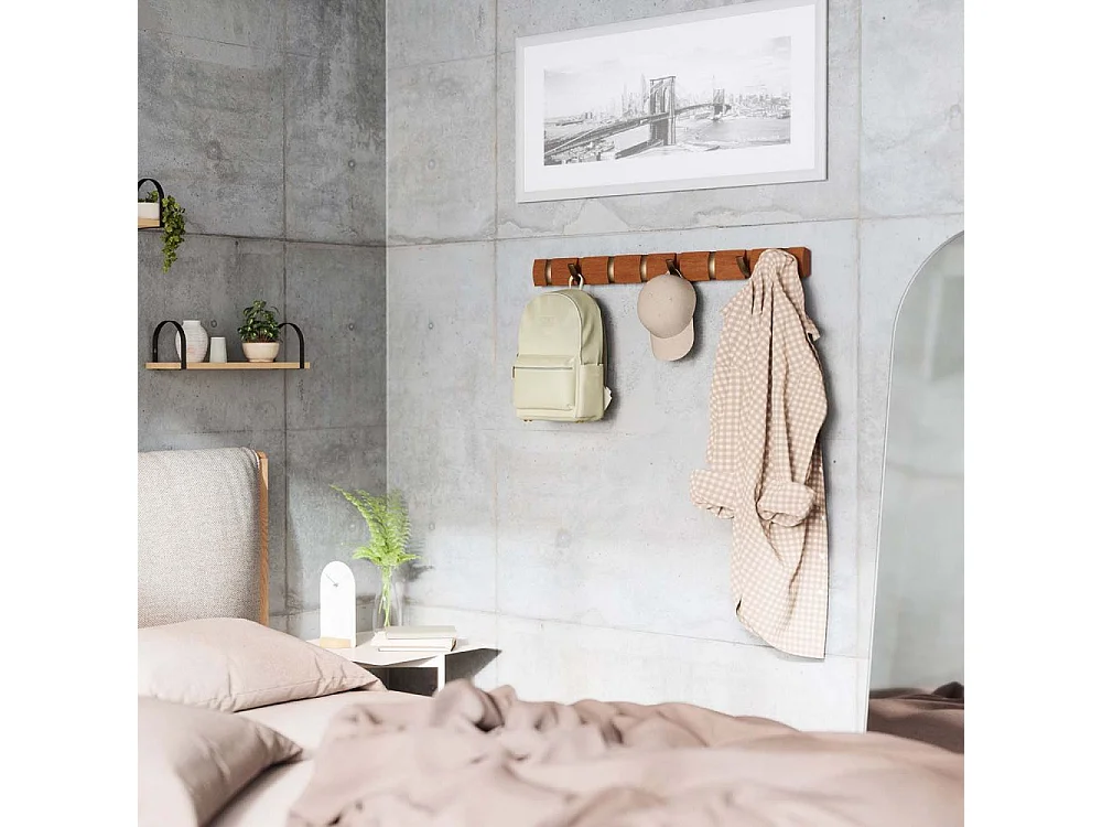 Porte manteaux Flip 8 crochets Noyer clair et doré