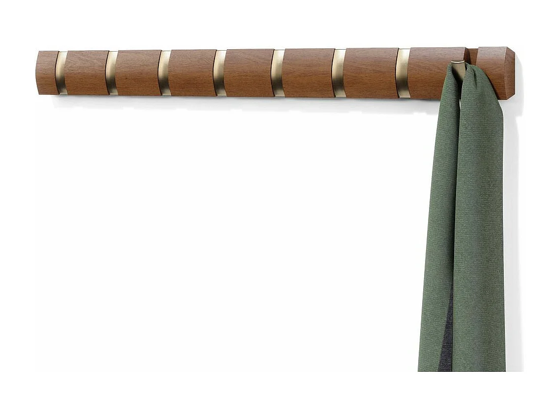 Porte manteaux Flip 8 crochets Noyer clair et doré