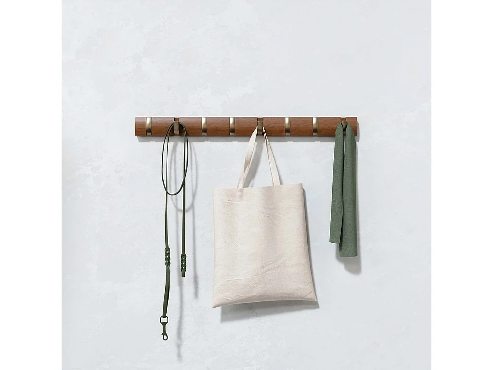 Porte manteaux Flip 8 crochets Noyer clair et doré