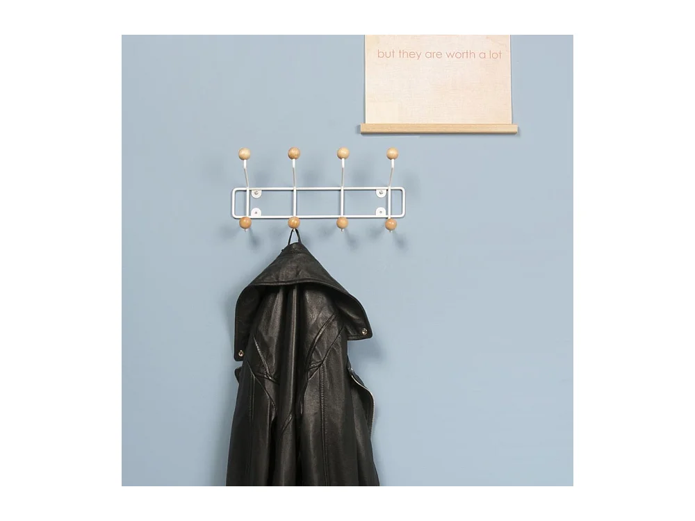 Patère 8 crochets en bois Saturnus Blanc et bois clair