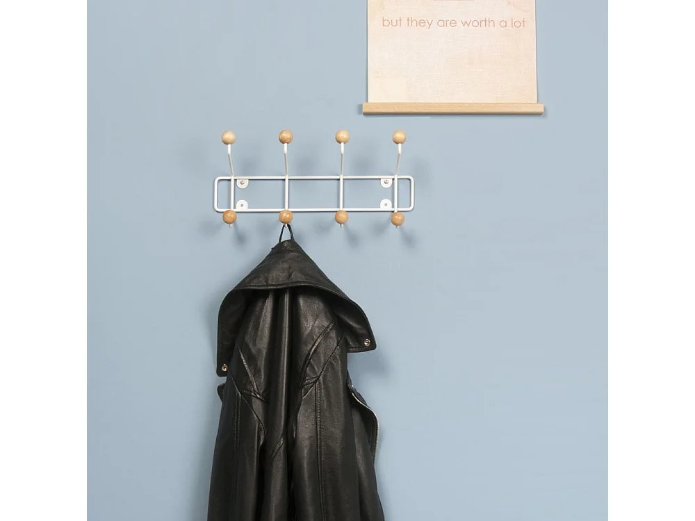 Patère 8 crochets en bois Saturnus Blanc et bois clair