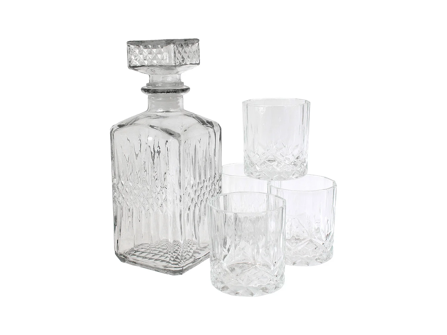 Caja de whisky con botella y 4 vasos