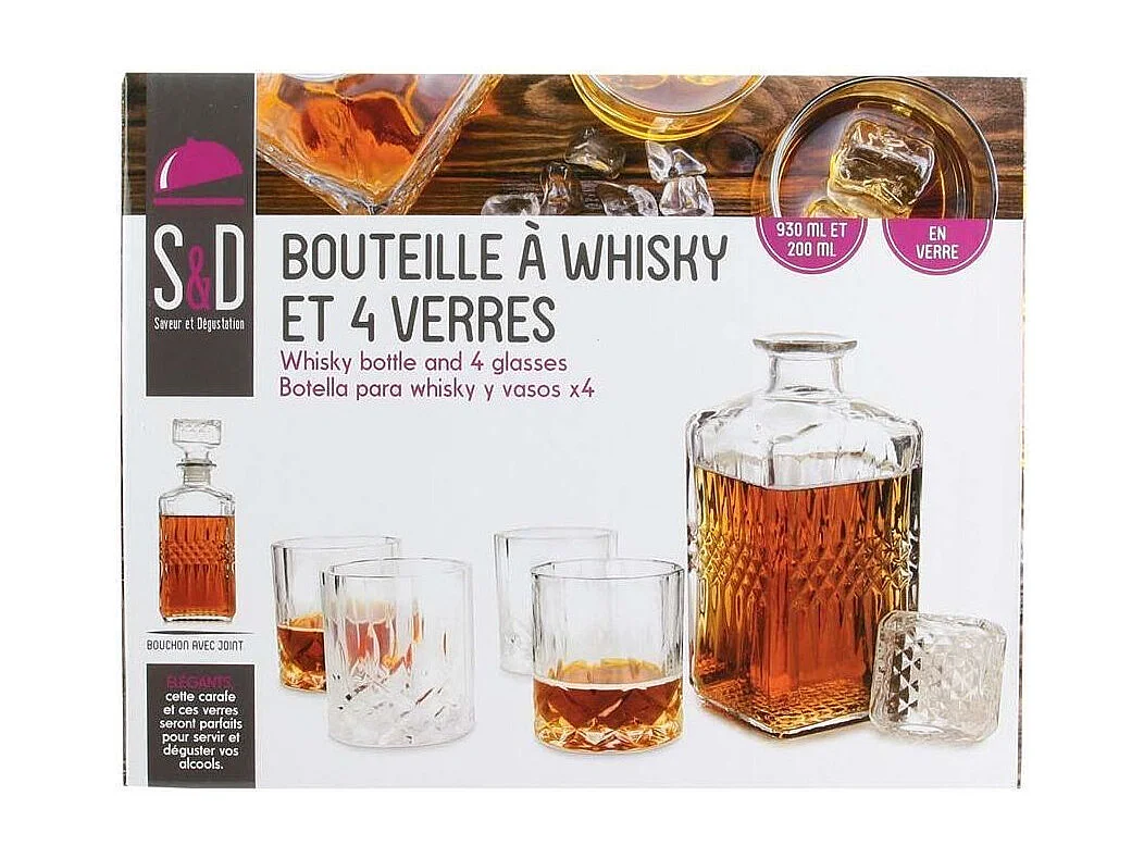 Carafe A Whisky Et Verre X4 Transparent